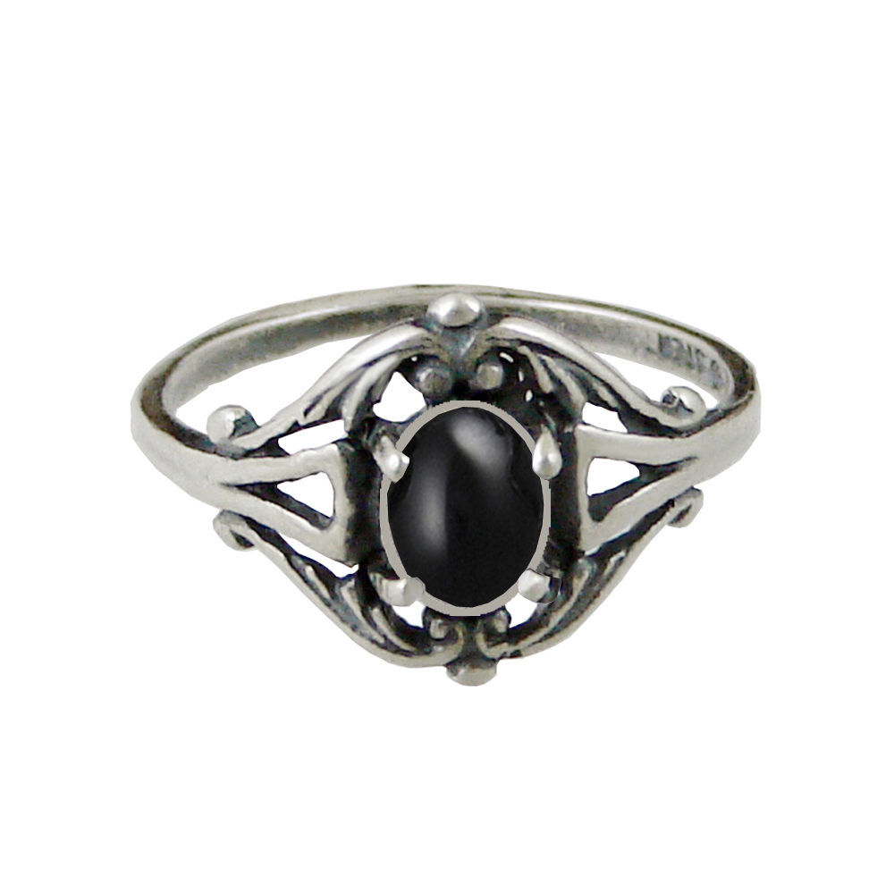 Sterling Silver Filigree Ring With Black Onyx Size 8